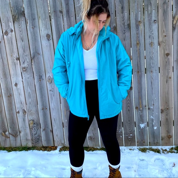 Vintage Totes Coat Teal 90s Jacket Raincoat Hooded - Picture 1 of 10